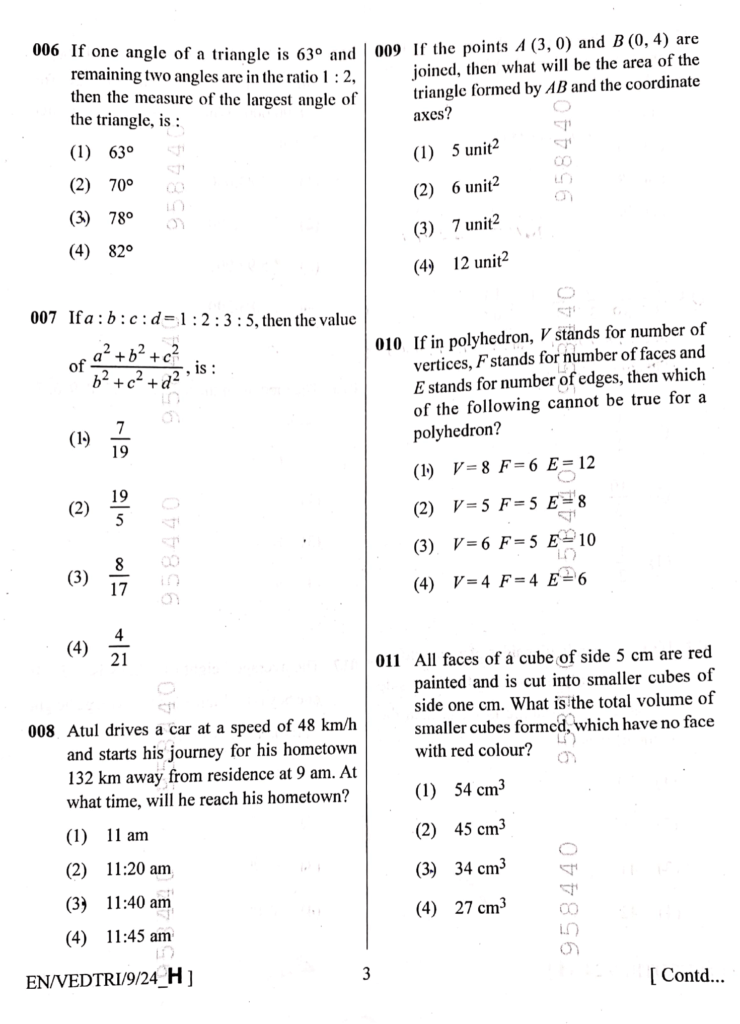 AISSEE 2024 Class 9 - Question Paper and Solution